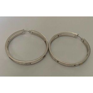 Large Round Silver Tone 2" Hoop Earrings Jewelry